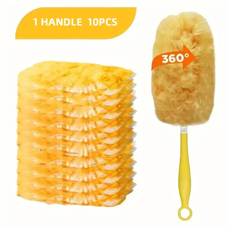 Simples Market 2-item 360° electrostatic duster set with yellow disposable sleeves and yellow handle