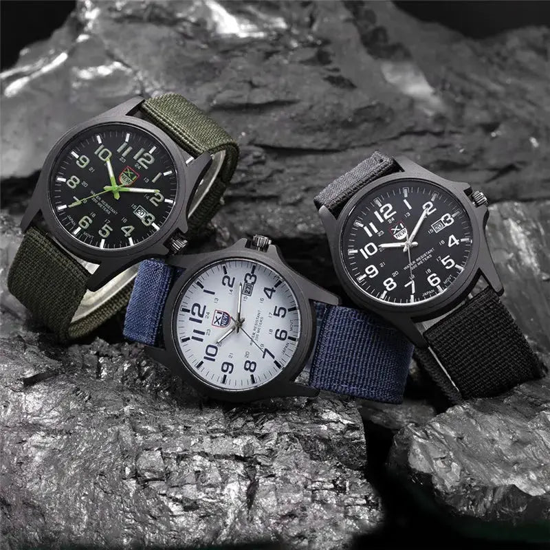 XINEW Mens Nylon Band Quartz Sports Watch With Date Display Casual Everyday Timepiece