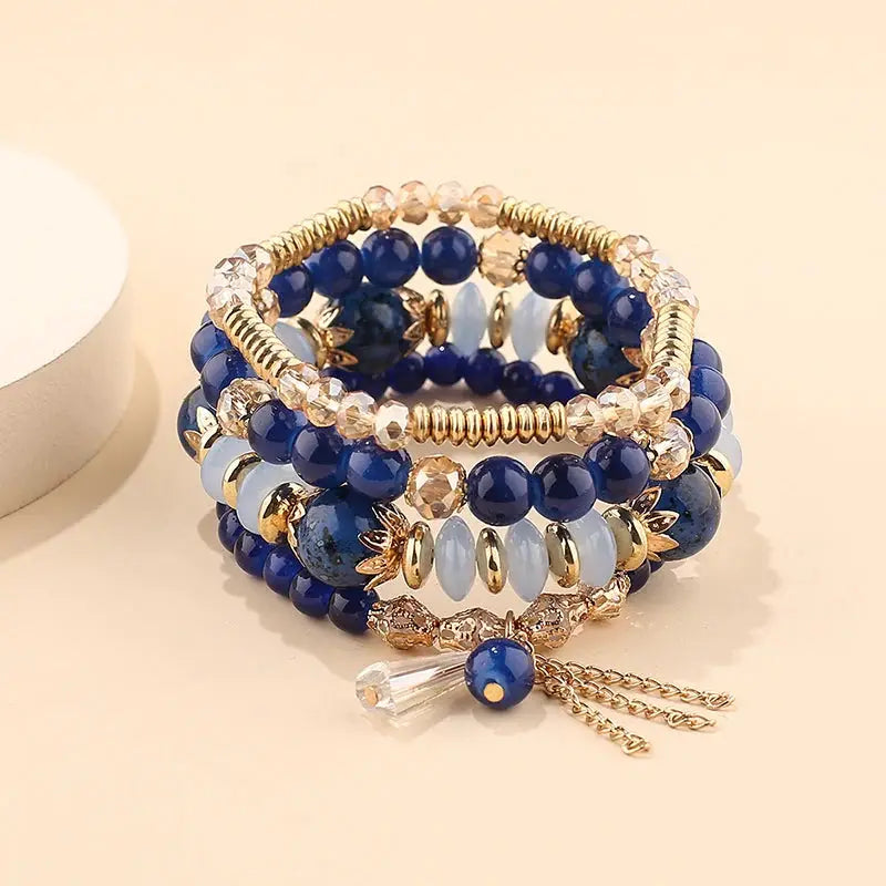 4 Piece Tassel Charm Beads Bracelet Set For Women And Men Bohemian Colorful Glass Bead Chain Bangle Jewelry