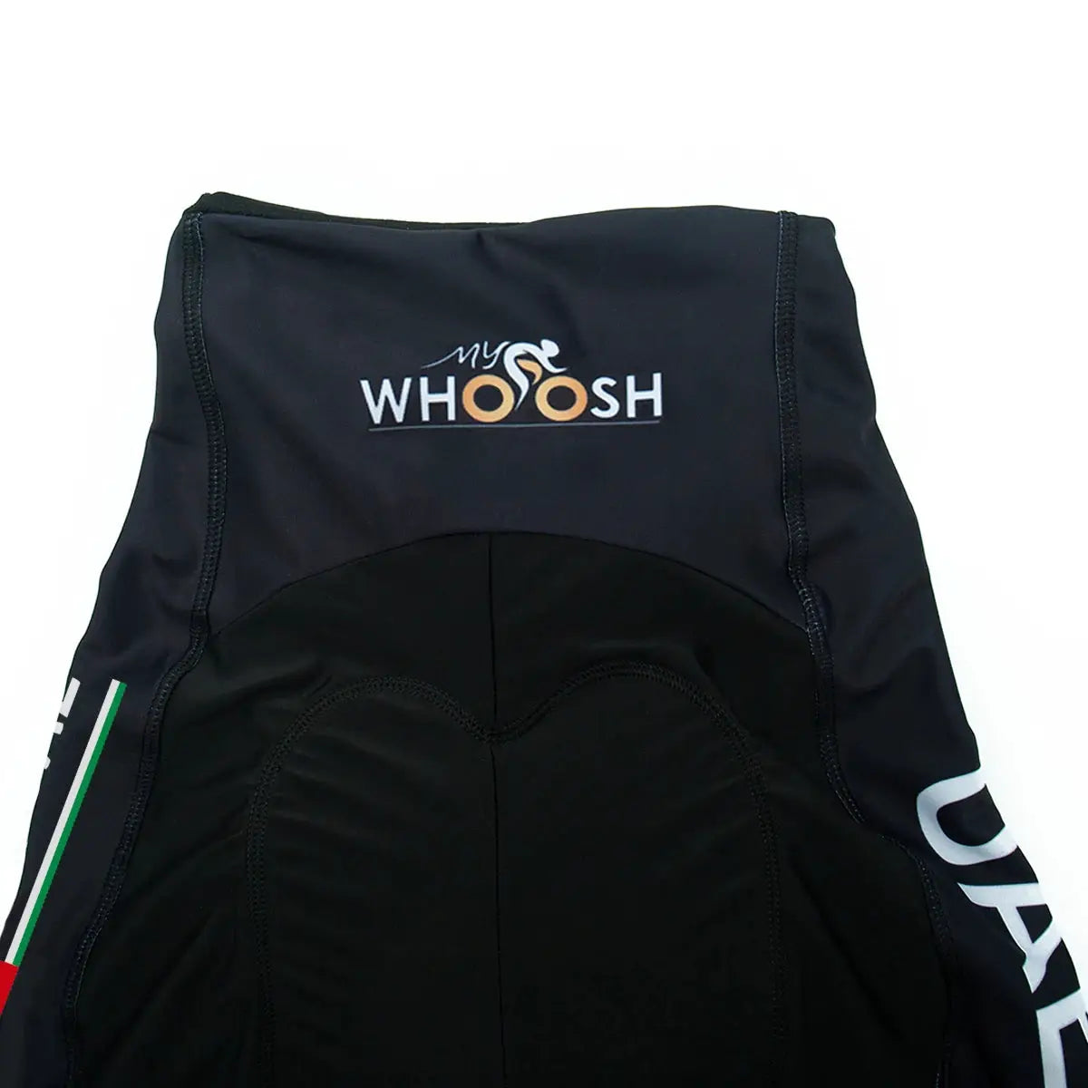 Men's UAE cycling jersey set, navy short sleeve with MY WHOSH logo and Simples Market branding