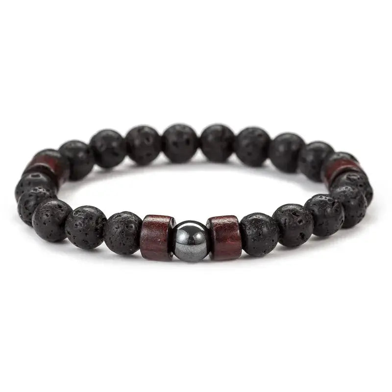 8mm Volcanic Stone Bracelet For Men Lava Wooden Beads Tibetan Buddha Handmade Elastic Bracelet Jewelry