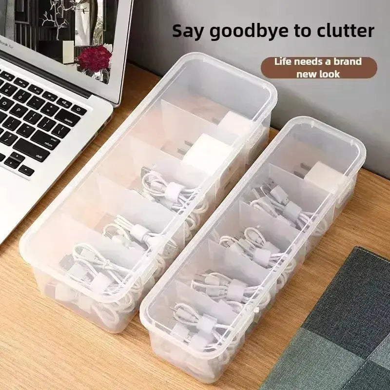 Transparent Cable Storage Box With Lid Dustproof Compartment Organizer For Office And Home Use