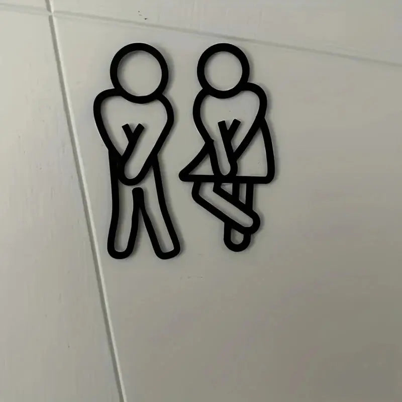 Funny bathroom signs wall sticker set of two, black male and female silhouettes, 2D flat decor