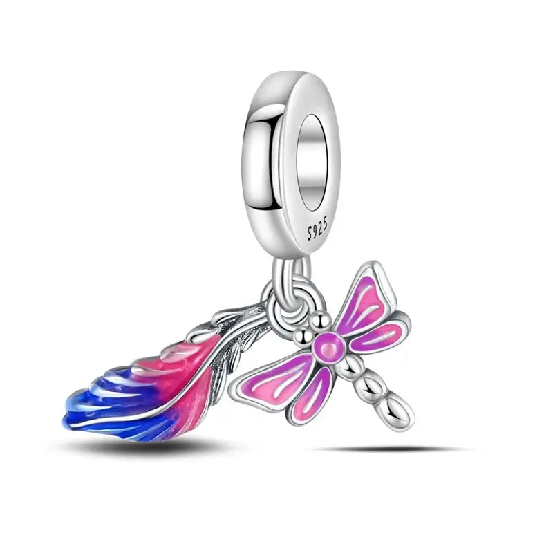 925 Sterling Silver Colorful Butterfly Dragonfly Feathers Charms Luminous Stars Pendants For Bracelets Fine DIY Jewelry