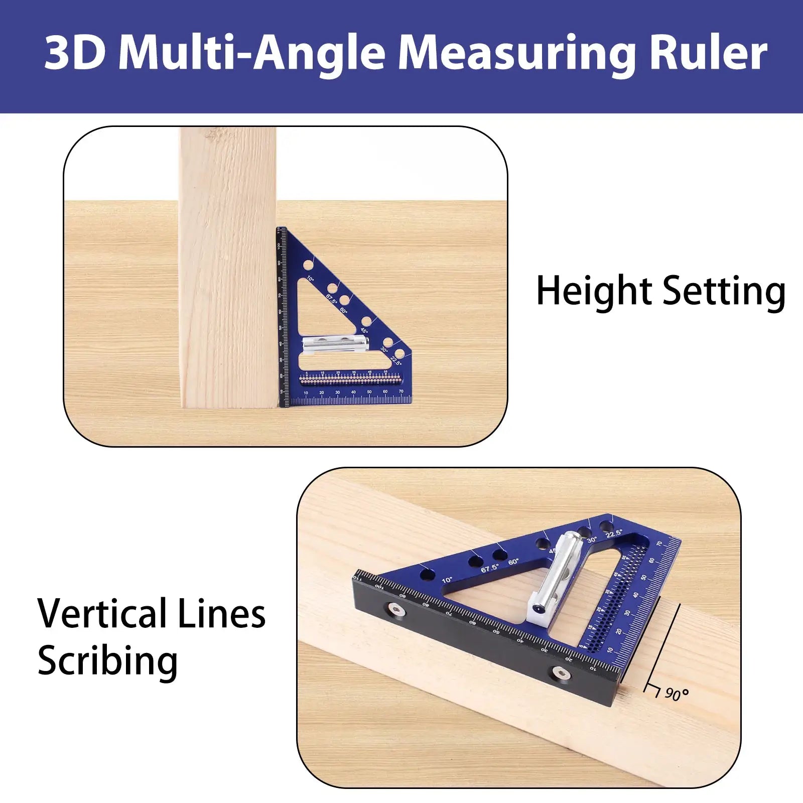 ProEdge Woodworking Square Protractor Aluminum Alloy For Precise 22.5 To 90 Degree Angles Engineers And Carpenters