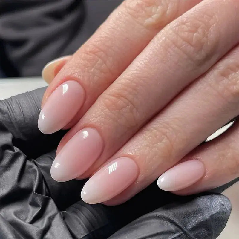 AuraNails 24Pcs Short Oval Blush Pink Press On Nails Full Coverage Acrylic Tips With Glue Included
