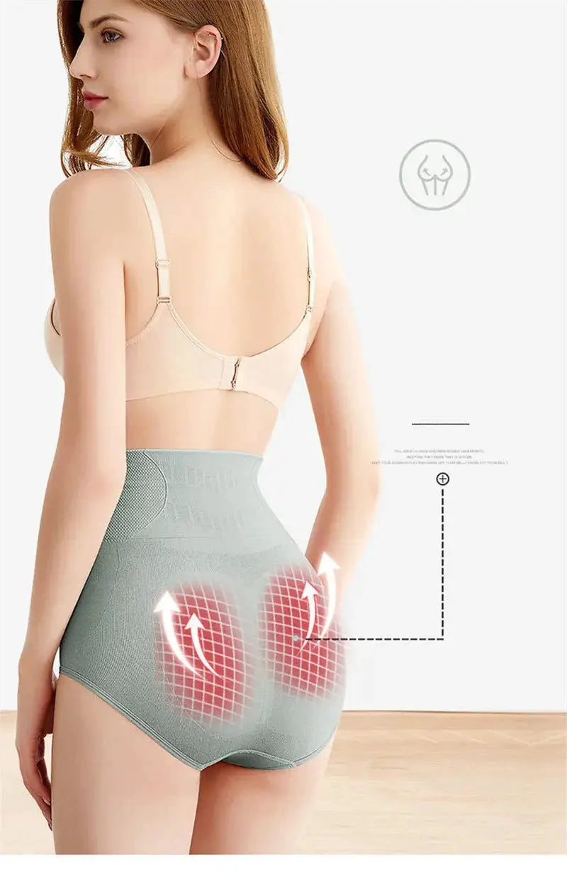 FINETOO high waist shaping panties by Simples Market, gray-green breathable body shaper with butt-lift design