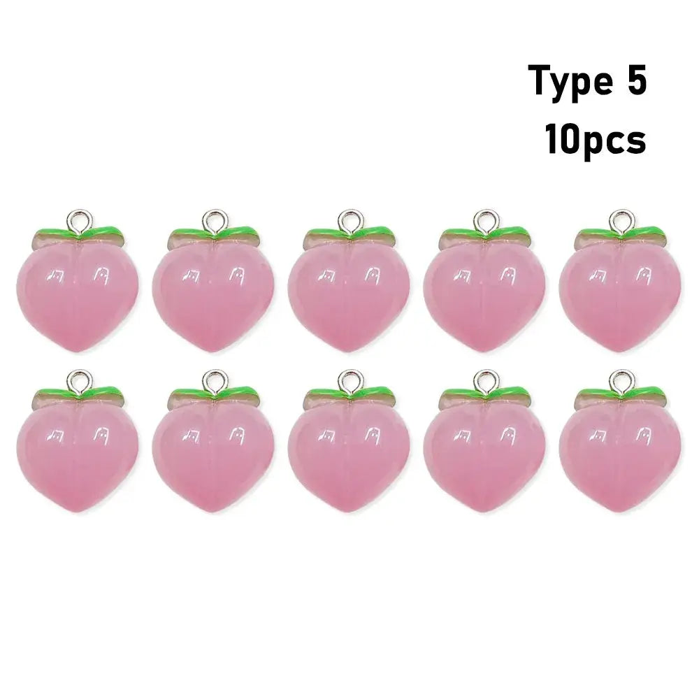 10 Pieces Transparent Peach Flat Resin Charms For Jewelry Making DIY Earrings Necklace Keychain Decoration