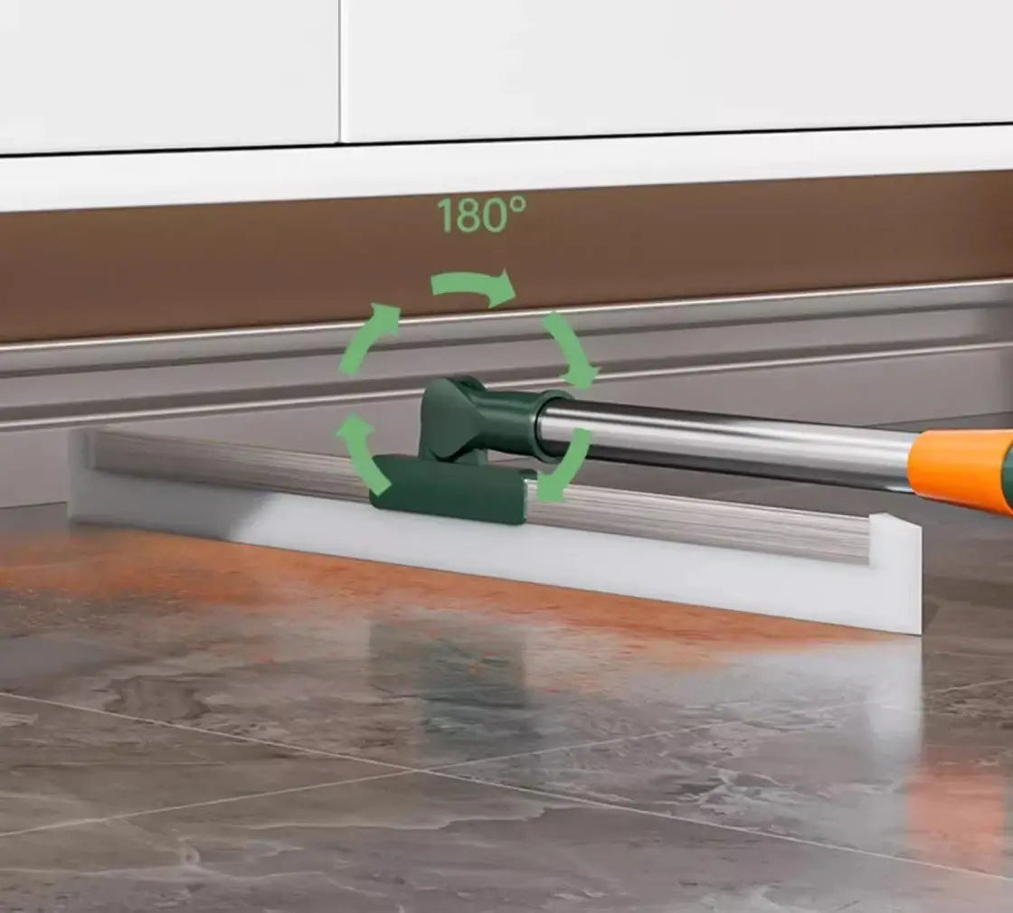 Simples Market telescopic cleaning brush with green rotating head and orange grip, silicone floor squeegee