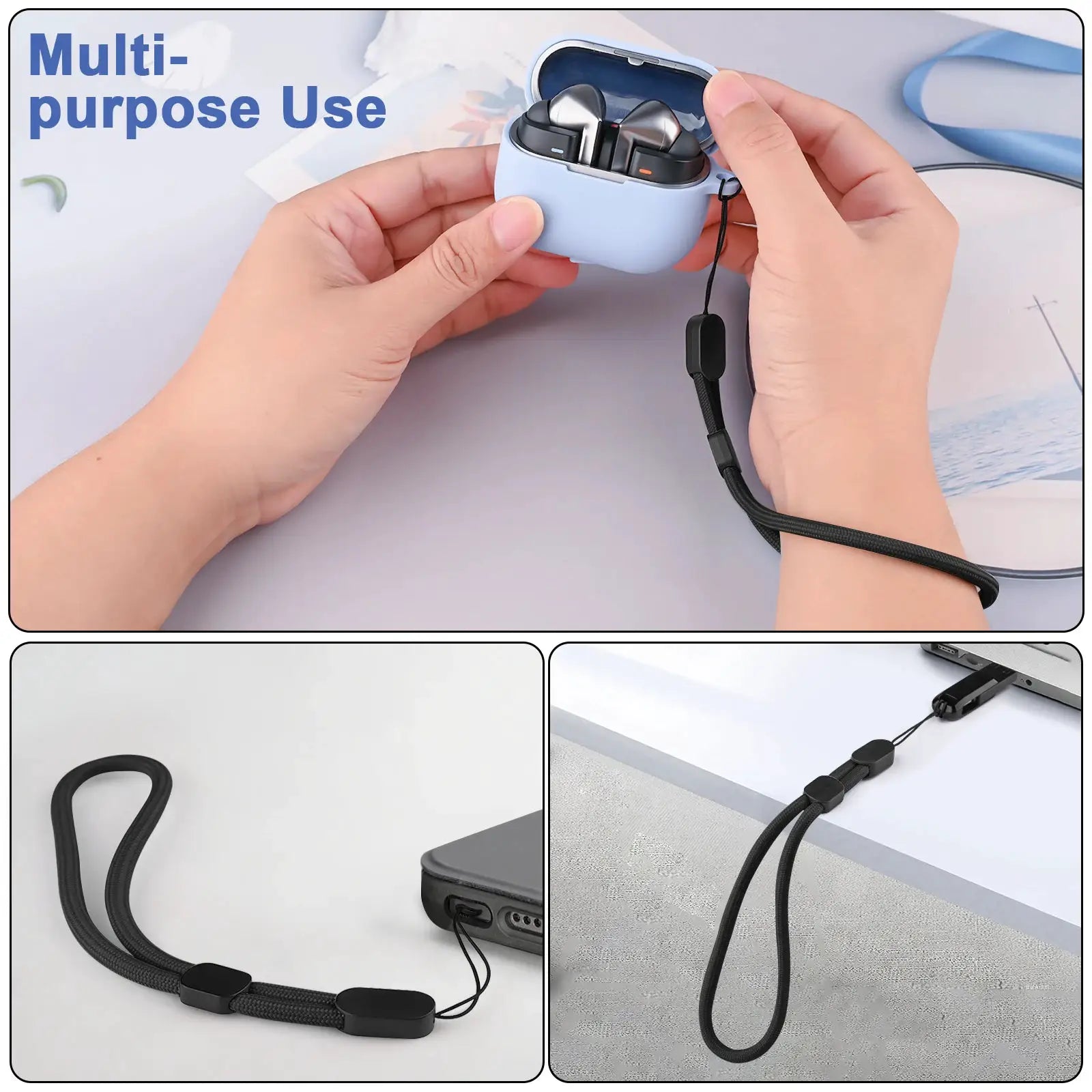 Simples Market 6-pack nylon wrist lanyards for phones, cameras, keys; black