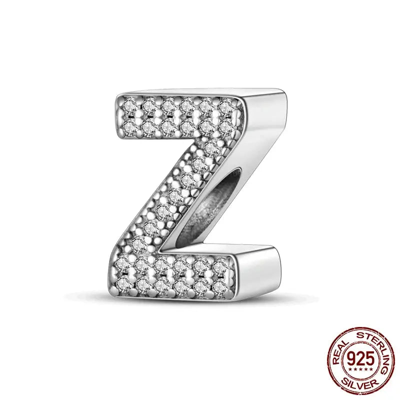 26 Alphabet Beads A To Z 925 Sterling Silver Love Charm Fit Original Bangle Charms Bracelet CZ Zircon Jewelry
