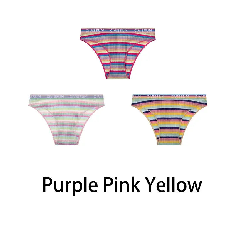 3-piece women's cotton low-rise panties set in rainbow stripes by Simples Market