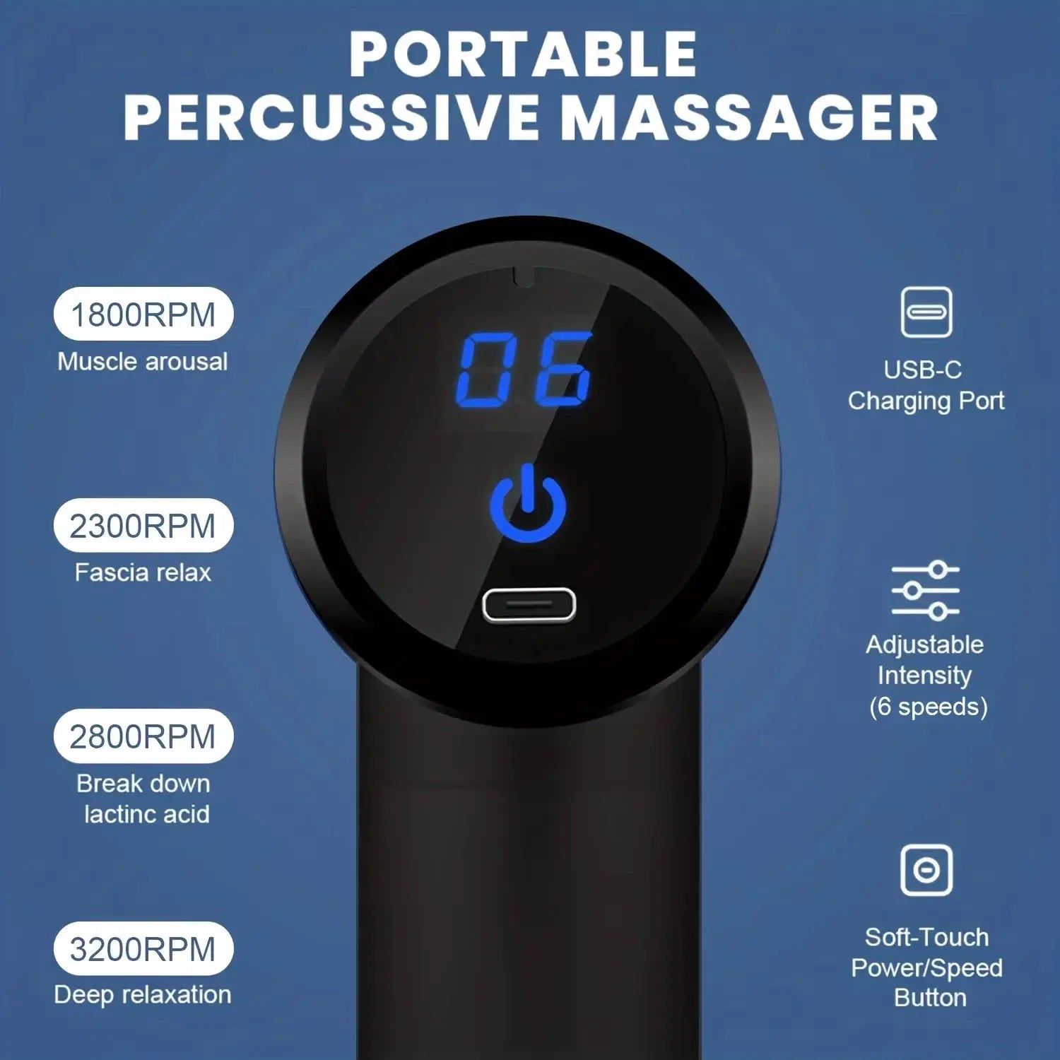 Portable Fascial Massage Gun Percussion Massager With LED Touch Screen And Four Heads For Tissue Relaxation
