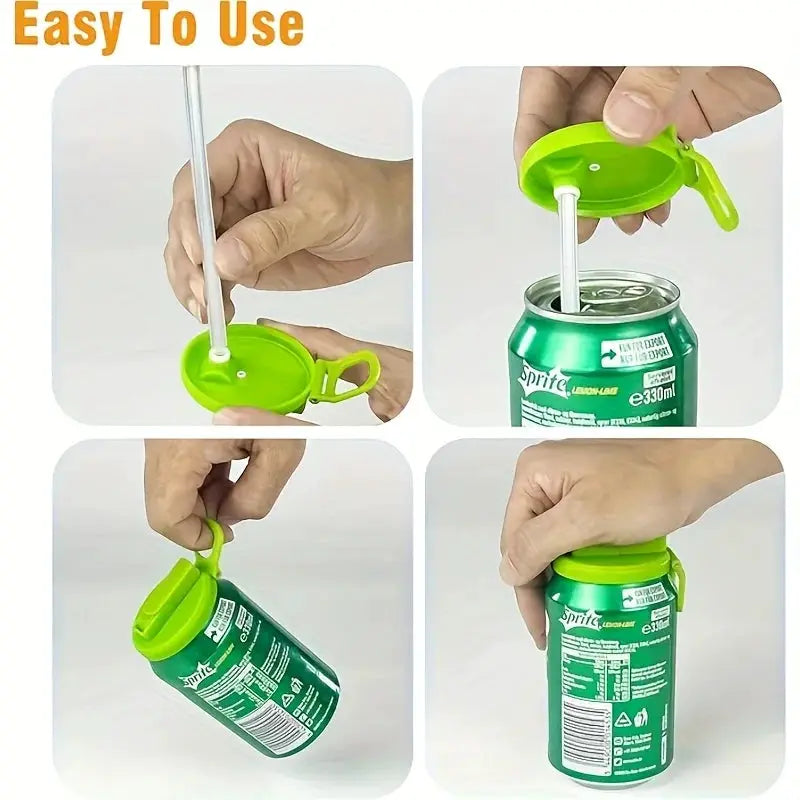 Reusable Soft Drink Can Lid For Beverages And Juices With Straw Eco Friendly Spill Proof Cap