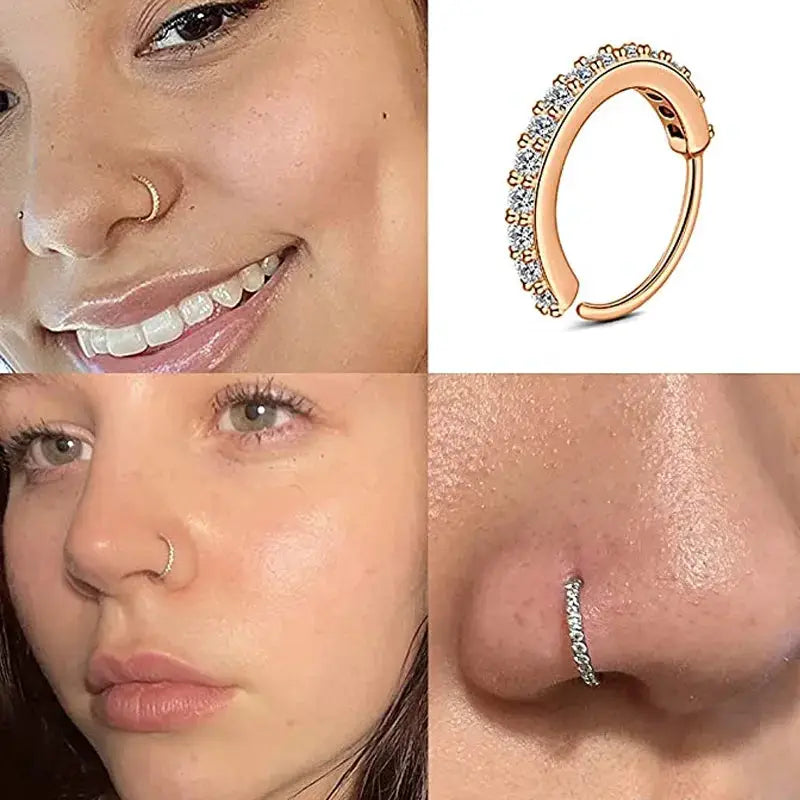 Cubic Zirconia Fake Nose Ring For Women Stainless Steel Round Cartilage Tragus Helix Ear Piercing Body Jewelry