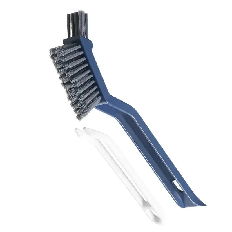 Blue 2-in-1 cleaning brush for corners and gaps with bristled head and white scraper accessory