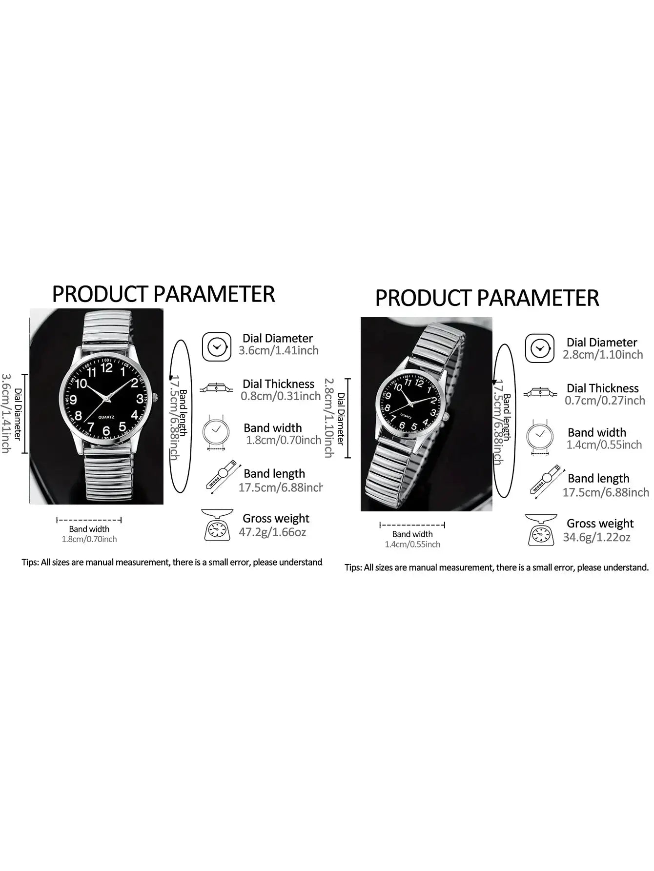 LuxeTime Quartz Watch Set For Men And Women With Black Dial Arabic Numerals And Elastic Alloy Band Gift Set
