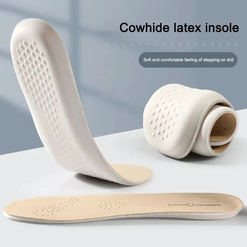 Leather Latex Sports Insoles For Shoes With Arch Support Cowhide Cushion Pads Shock Absorbing Plantar Fasciitis Inserts