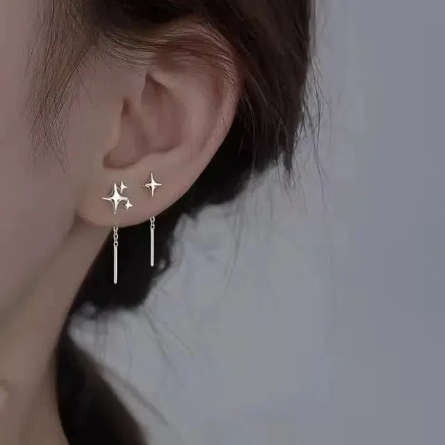 925 Sterling Silver Star Hoop Earrings For Women And Girls Trendy Original Hip Hop Style Jewelry Gift