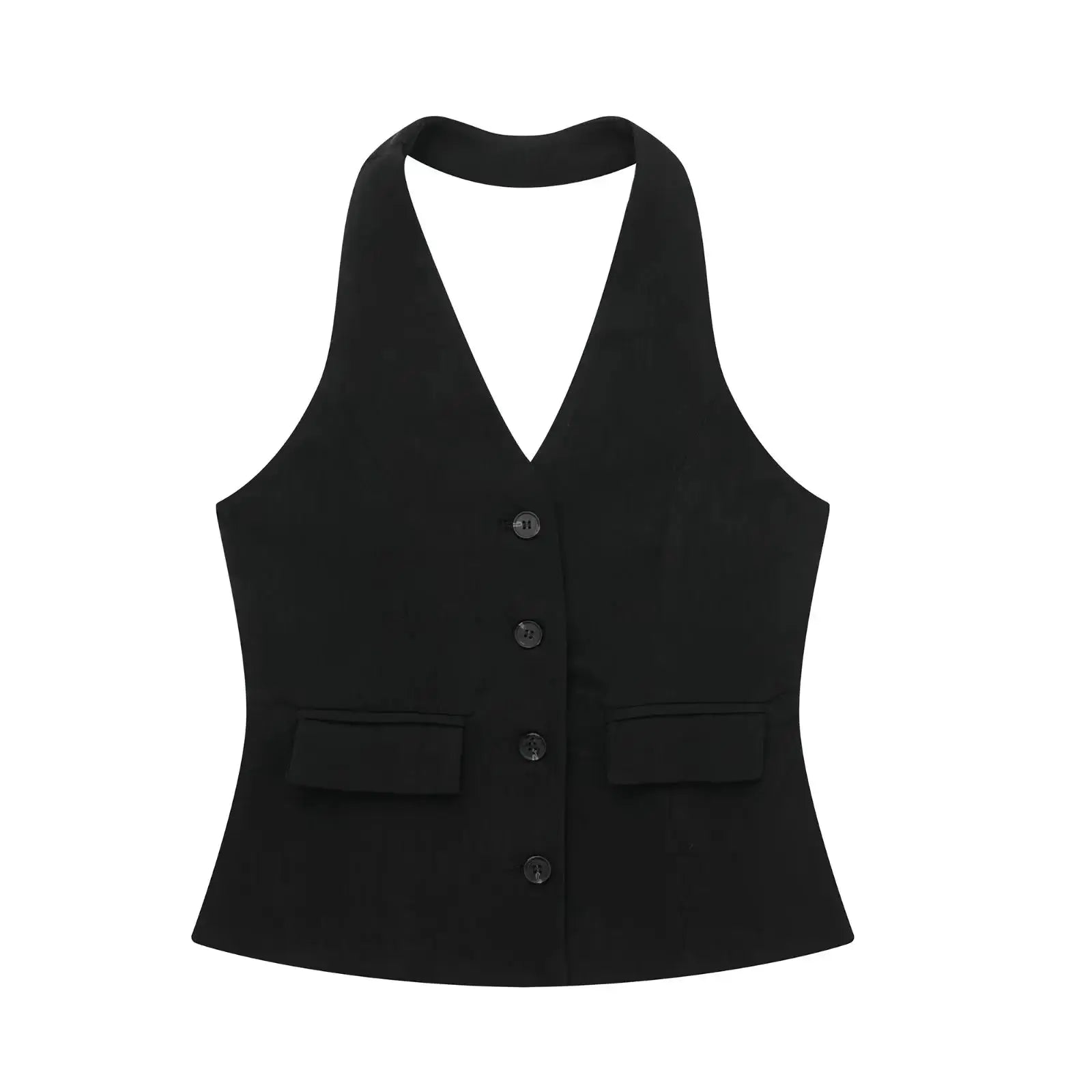 HH Women Pant Suit Set Halter Vest Blazer Top Zipper Pants Office Lady