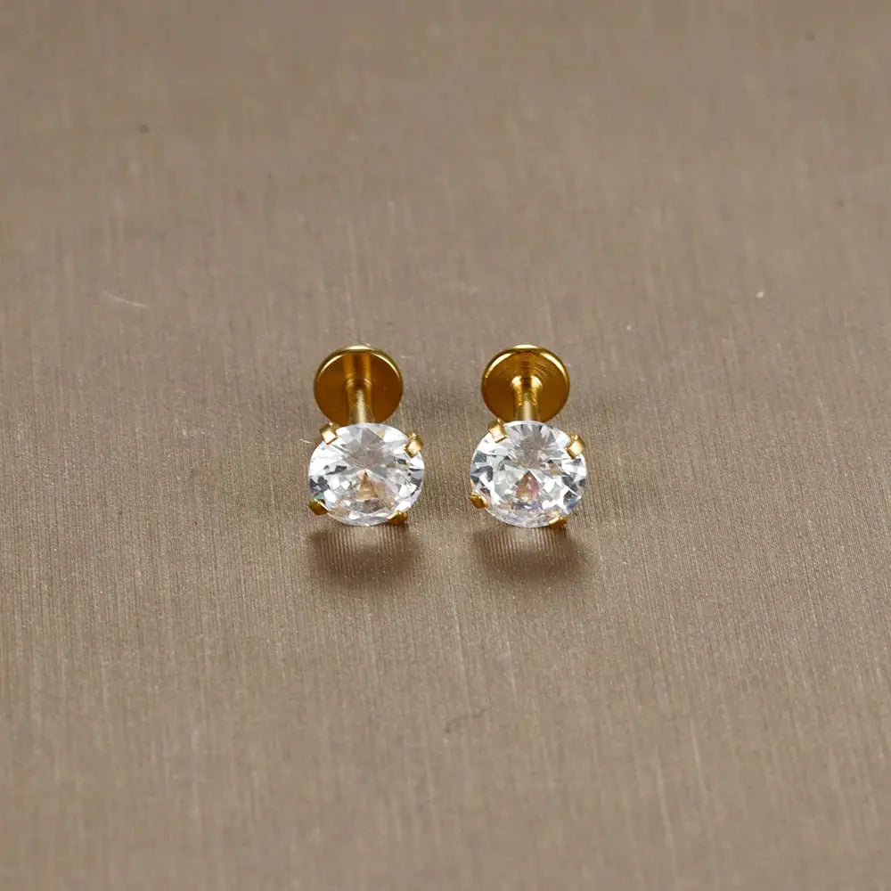 2-pack gold-tone labret stud earrings with clear cubic zirconia crystals