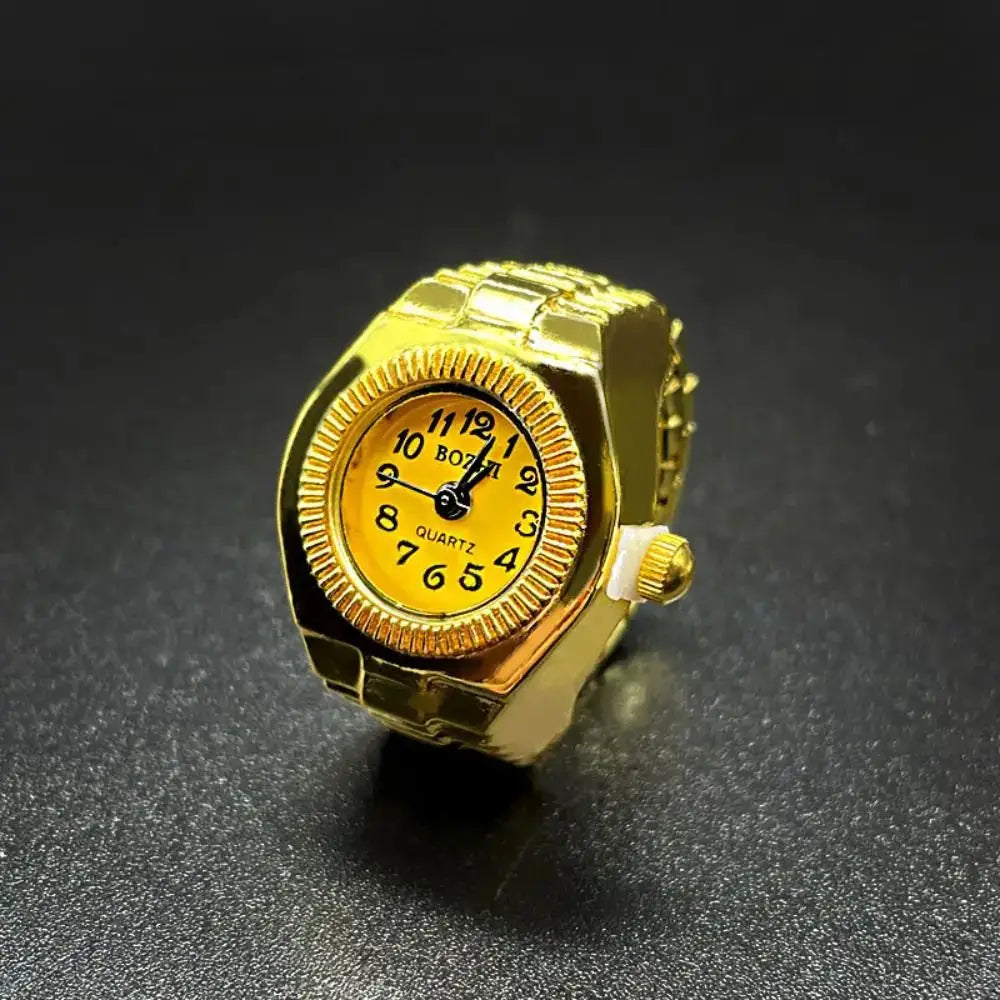 RetroPulse Heart Ring Watch With Adjustable Elastic Strap For Finger Sizes And Vintage Punk Roman Quartz Movement