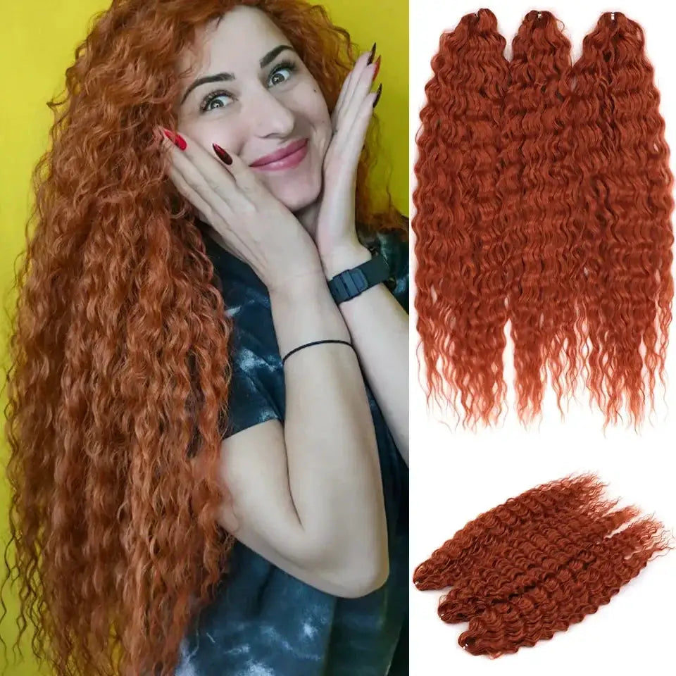 Simples Market Ariel Synthetic Twist Crochet Hair, 22in 300g, water-wave extensions copper red ombre, 3 bundles