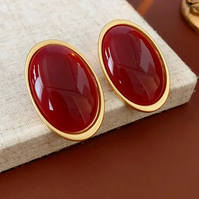 Large Vintage Oval Resin Stud Earrings For Women Glossy Statement Jewelry Rock Chic Party Daily M1
