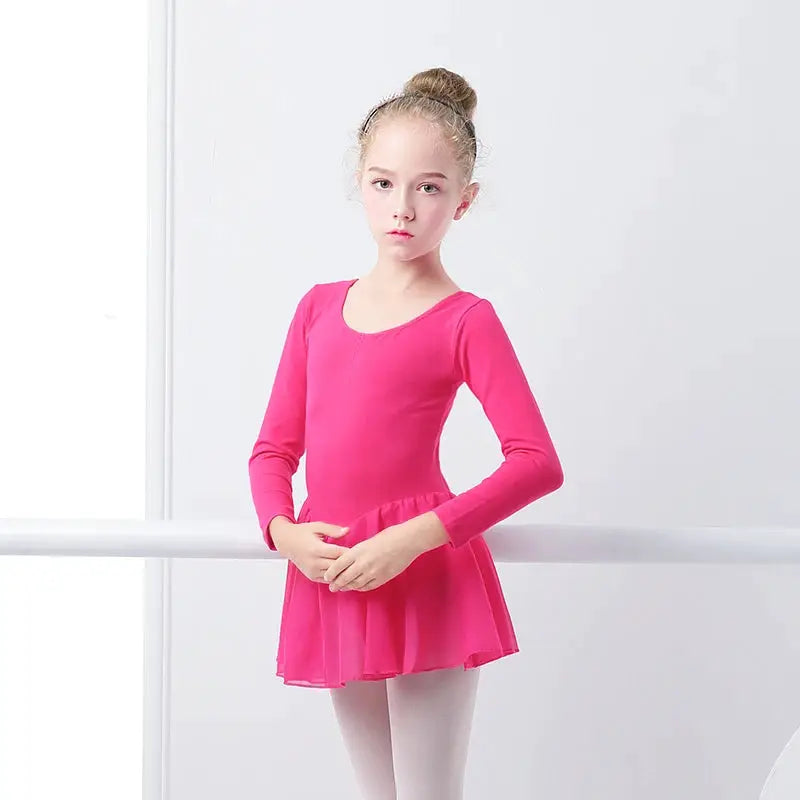 DreamDance Girls Ballet Leotard Dress With Chiffon Skirt Breathable Cotton Elastane Blend For Flexible Comfort