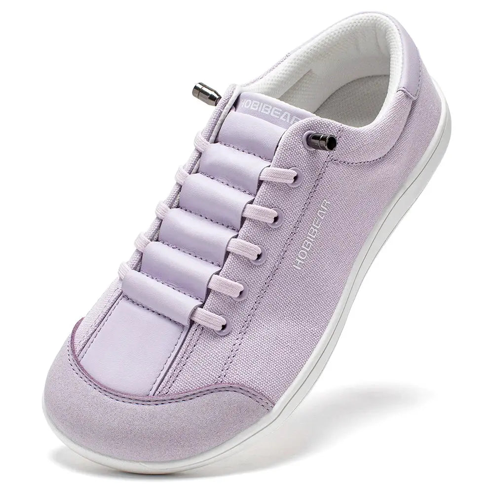 HOBIBEAR wide-toe lavender barefoot canvas sneakers for unisex, lightweight with adjustable lace system