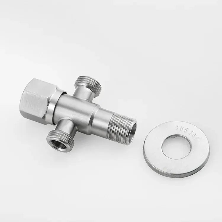 Stainless steel two-way angle valve with G1/2 threads and escutcheon plate for bathroom faucet (2 pieces)