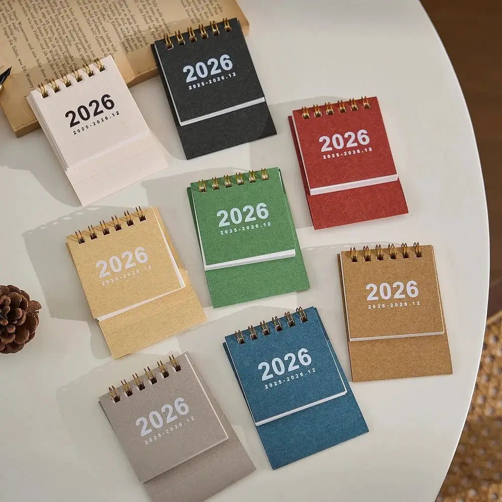 Mini 2026 desk calendar set with spiral binding in 9 colors for desktop decoration