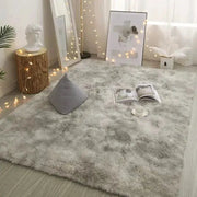 VIKAMA Silk Wool Rug, large light-gray fluffy carpet for bedroom or living room.