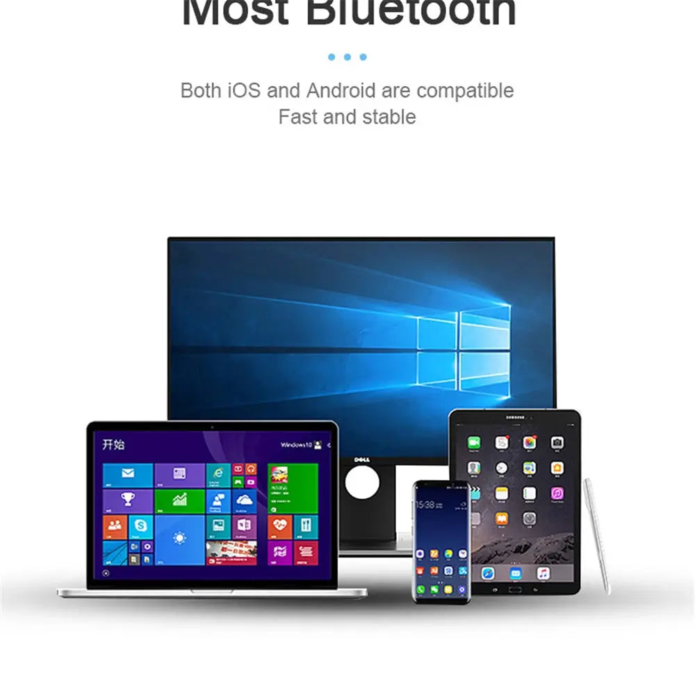 Collection of electronic devices including laptop, desktop monitor, tablet, smartphone and stylus against a white background.