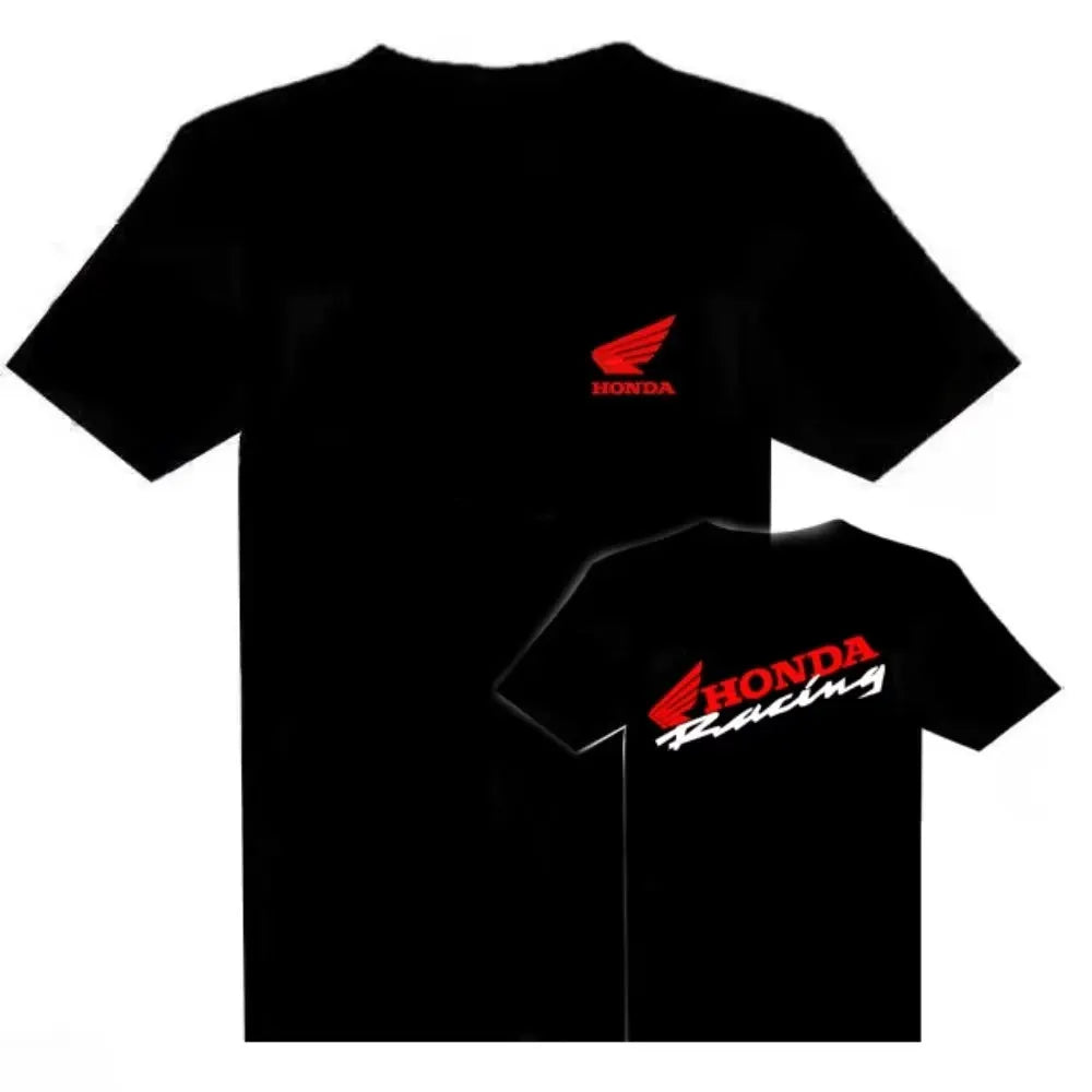 Black Honda Racing T-shirt with red Honda logo on chest and bold Honda Racing graphic on back.