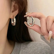 2Pcs Zinc Alloy Smooth Hoop Earrings For Women And Girls Elegant Luxury Jewelry Daily Wear
