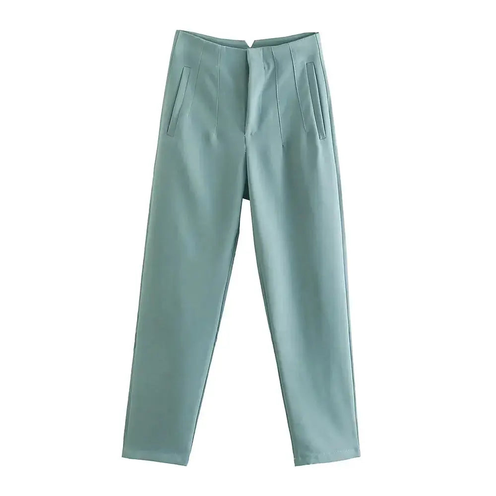 Duoperi Women High Waist Trousers Solid Color Premium Polyester Blend for Comfort and Flattering Fit