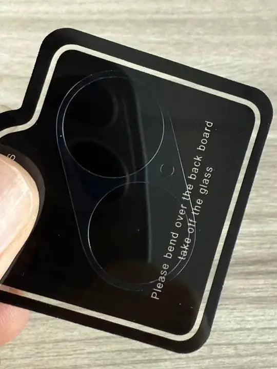 Camera lens tempered glass protector for iPhone on black display card with full-coverage protection