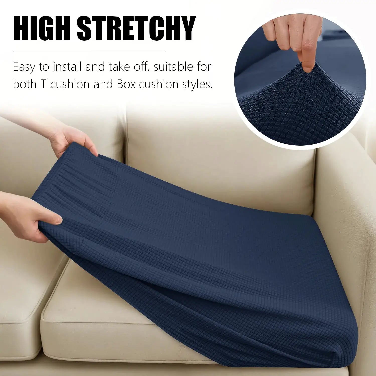 Sofa cushion cover navy blue jacquard slipcover, waterproof fabric for 1–4 seat couch
