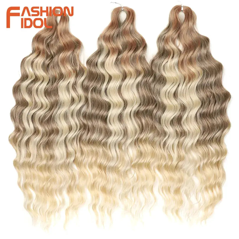 Fashion Idol 3 bundles of Anna 24-inch synthetic water-wave braiding hair extensions in ombre blonde Simples Market