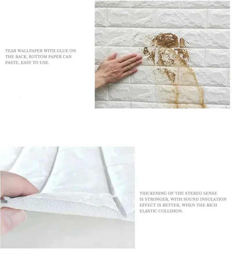 10pcs self-adhesive 3D foam brick wall stickers, white waterproof peel-and-stick wallpaper by Simples Market