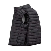 Men's black cotton-padded sleeveless vest with stand collar, quilted puffer waistcoat by Simples Market