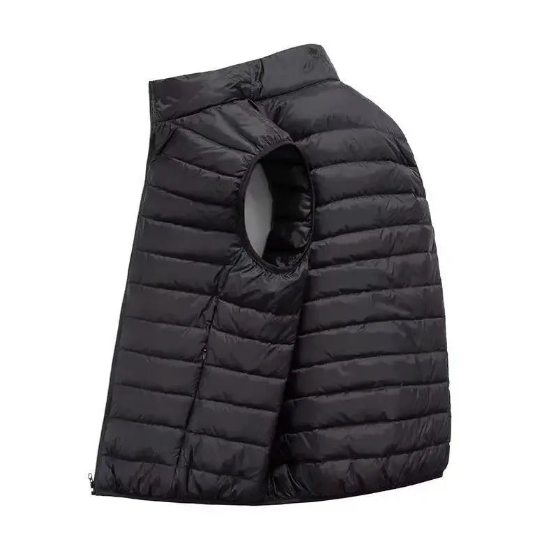 Men's black cotton-padded sleeveless vest with stand collar, quilted puffer waistcoat by Simples Market