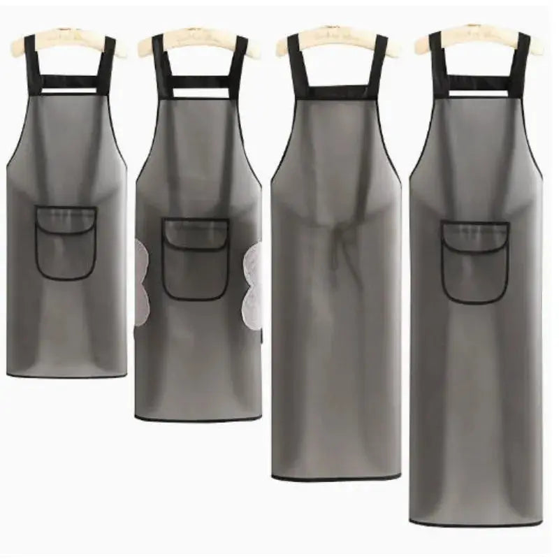 Simples Market transparent black PVC waterproof kitchen apron with pocket, set of four