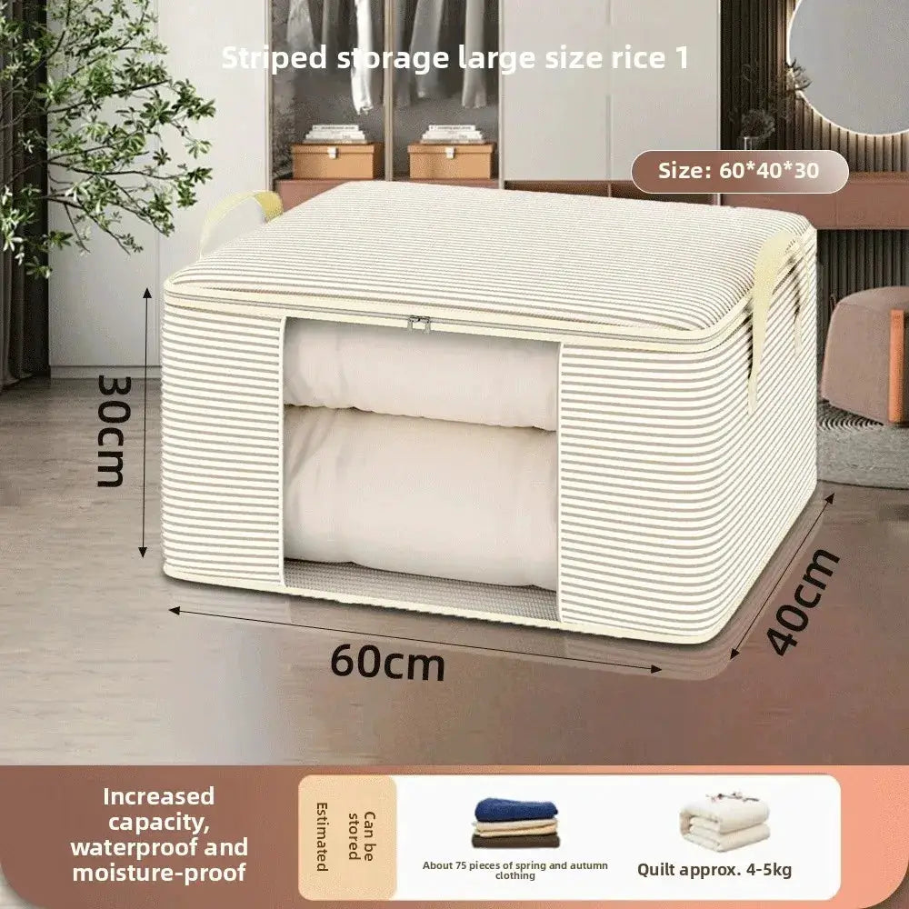 Household Large Foldable Storage Bag by Simples Market, cream striped fabric, 60x40x30 cm