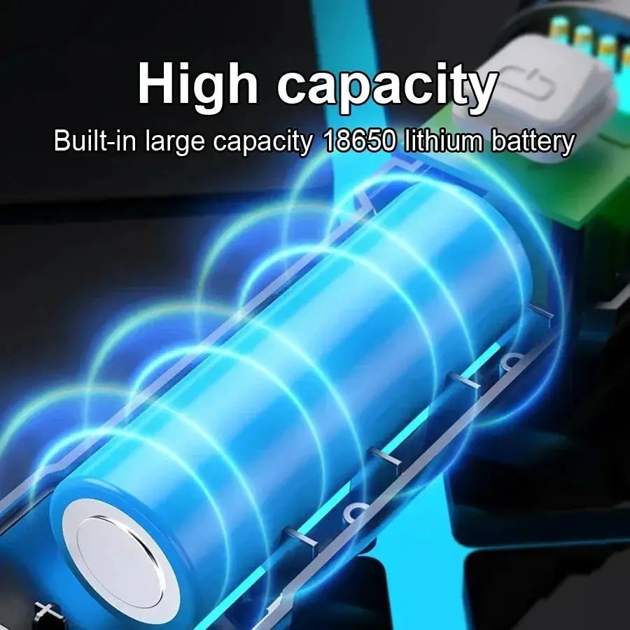 Flashlight by Simples Market: blue rechargeable LED torch with long-range beam and built-in 18650 battery