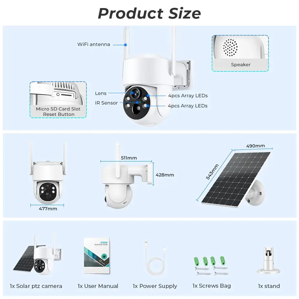 Outdoor wireless solar PTZ IP camera 4MP HD with built-in battery and dual antennas