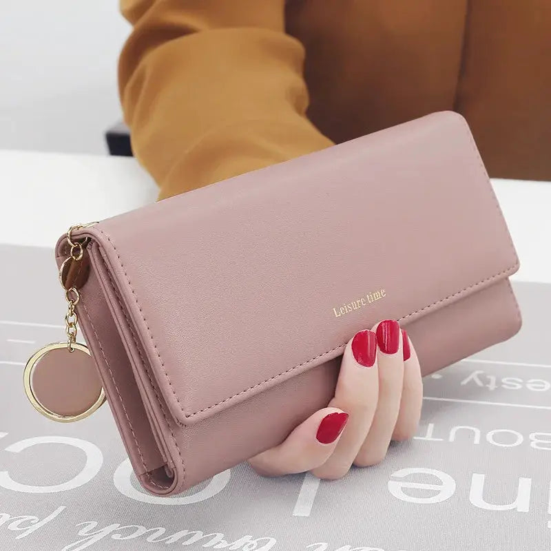 Simples Market PU leather long wallet clutch in dusty pink with gold logo charm