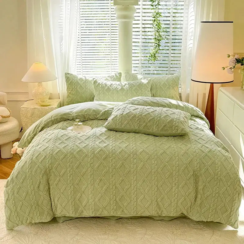 Tafuru milk fleece single quilt set mint green solid color