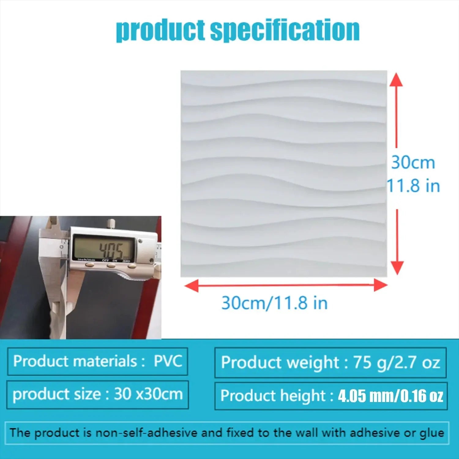 10pcs 30x30 cm PVC 3D wall panels with white wavy texture for living room decor
